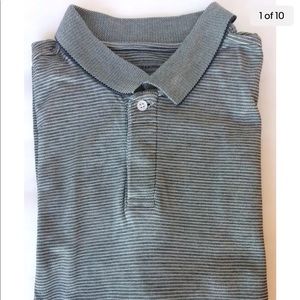 Johnston & Murphy Men Shirt Collar Gray White Stripe Large Cotton Shorts Sleeve